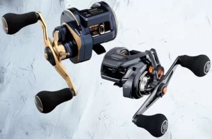 ロープロファイル型ベイトリールと丸形（タイコ型）ベイトリールの外観比較画像